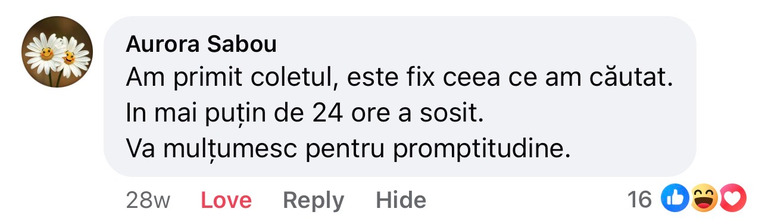 Recenzie client BetterSleep: mulțumiri pentru produs și livrarea promptă.