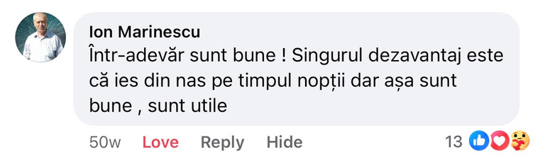 Recenzie client BetterSleep: produs util, cu observația că poate ieși din nas în timpul nopții.