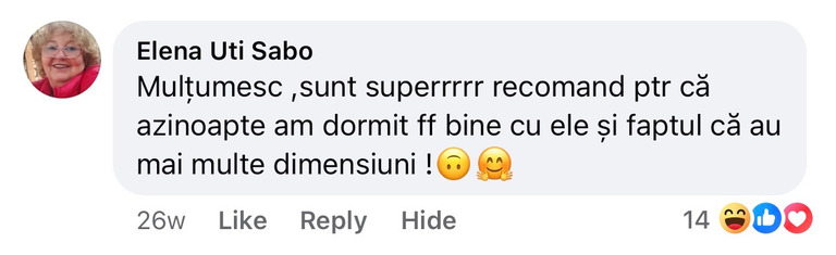 Recenzie client BetterSleep: experiență pozitivă și aprecierea mărimilor disponibile.